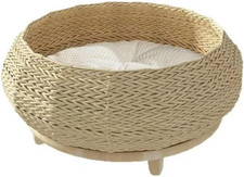 Extra Large Handwoven Wicker Rattan Pet Cat Dog Basket Bed, Elevated Couch with