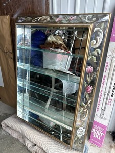 Vintage Hollywood Regency Italian Curio Shadow Box Mirror Wall Mount XL 48” X36”