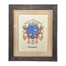 "MAISON" Coat of Arms Framed Art 18"×15" Heraldic Crest Tiffany & Co. Vintage 