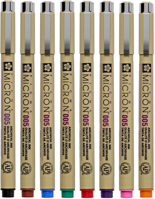 Pigma Micron 005 8 Color Set Water Based Pigment for Illustration - Holiday Gift