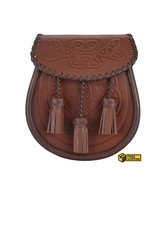 Scottish Pouch Highland Celtic Embossed Sporran Brown Men Traditional Kilt Bag