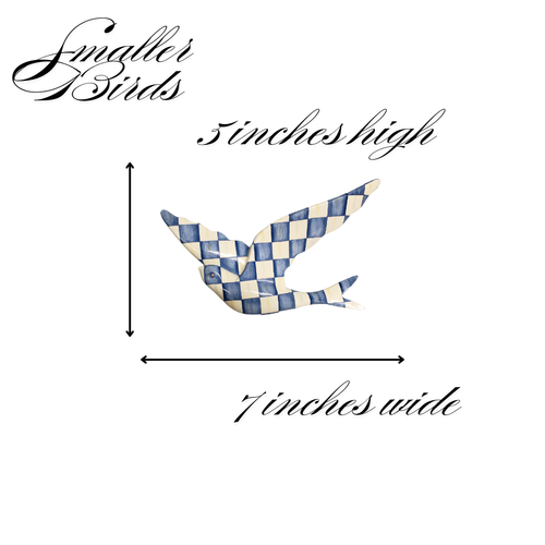 MacKenzie Childs Blue Royal Check Swallowtail Bird Wall Decor Set of 3 - Picture 3 of 4