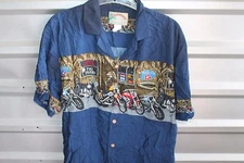 Paradise Found Hawaii Spun Rayon Blue Camp Shirt Hawaii Bar Motorcycles Size L