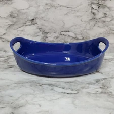 Rachael Ray Navy Ceramic 2-Quart Oval 9-in X 12.5-in Double Handle Baking Dish
