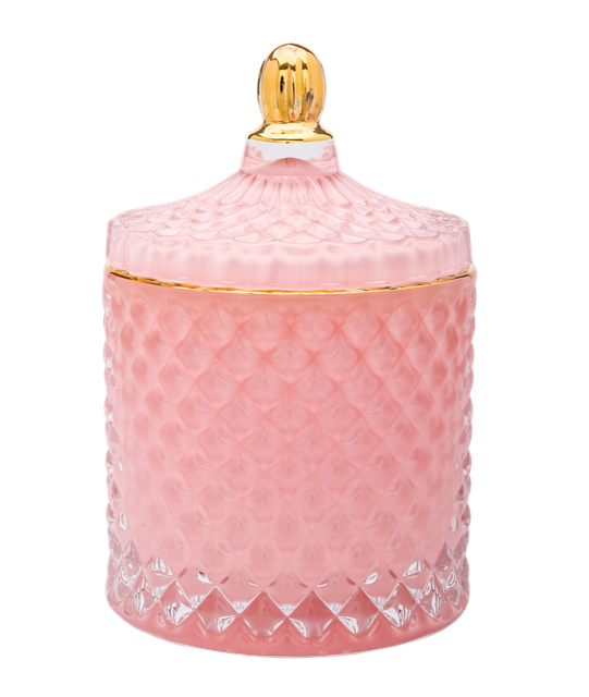 Diamond Pink Glass Votive Candle Holder with Lid. Set of 2 eBay