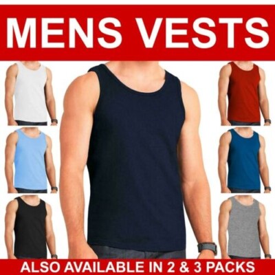 Mens Vests Top 100% Baumwolle Einfarbig Tank Sommer Training Fitness Klassisch