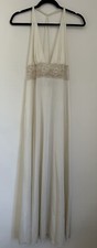 Vtg Vanity Fair Ivory Floral Lace Detail Halter Open Back Maxi Nightgown Sz 36