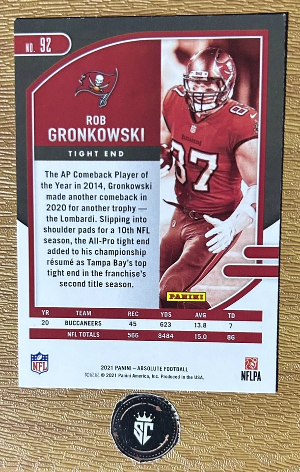 Rob Gronkowski 2021 Panini Absolute Green Parallel #92 Tampa Bay Buccaneers - Image 2 of 2