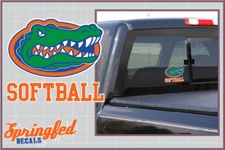 Florida Gators SOFTBALL in Orange Block w/ Gator Head Vinyl Decal UF Sticker