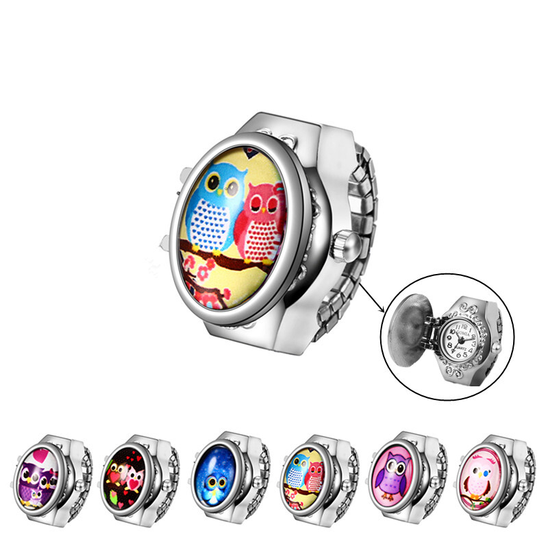 Oval Night Owl Finger Ring Watch Elastic Band Quartz Analog Men Women Kids Gift