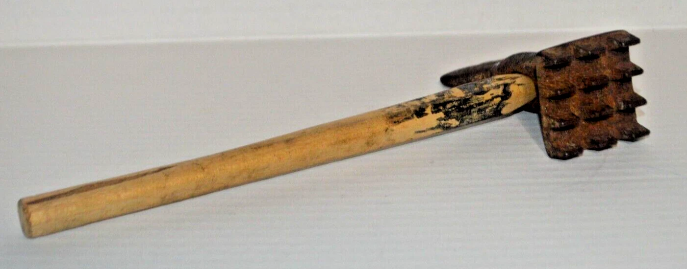 Antique Vintage Meat Tenderizer Wooden Handle Metal Head. Damage.