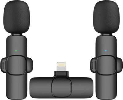Moman Wireless Lavalier Microphone Clip on for Video Recording for Lightning