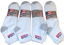 12 Pairs BIG Mens USA Logo White Cushioned Cotton Ankle Socks  US Made