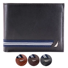 Nautica Men's Genuine Leather Credit Card ID Double Billfold Passcase Wallet