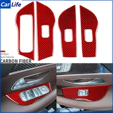 4Pcs Red Carbon Fiber Window Lift Switch Panel Cover For Benz GLE W167 2019-2024