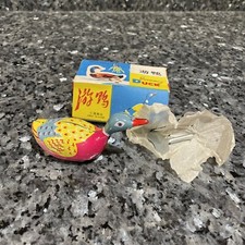 Vintage Clockwork Tin Toy Swimming Duck in Original Box
