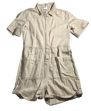 Womens Cream Overall Shorts & Short Sleeve Si...