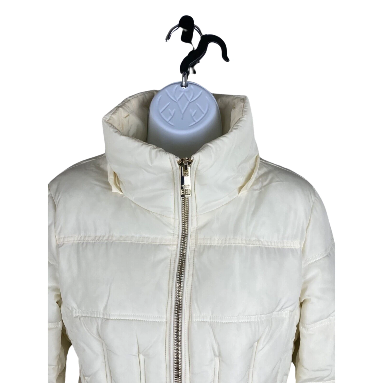 Michael Kors Puffer Jacket Staccabile Ecopelliccia Cappuccio e Collo Taglia S Crema
