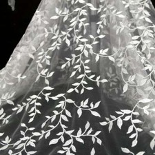 1 Yard Leaf Embroidery Ivory Lace Fabric For Wedding Dress Tulle Fabric 51" Wide