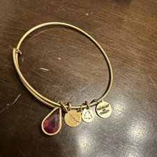 Alex and Ani Bracelet Red Teardrop Charm Energy Charity Garnet Jan Gold Tone