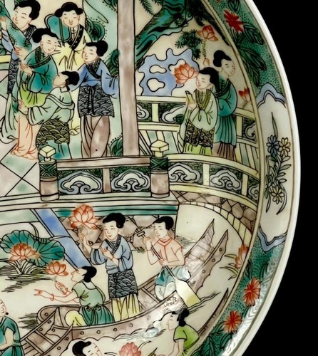 28.5CM Kangxi Signed Old Chinese Wucai Dish W/figure - Picture 7 of 9
