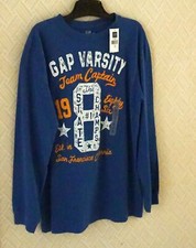 NWT BOY'S GAP VARSITY LS BLUE COTTON TEAM CAPTAIN SHIRT SZ XL