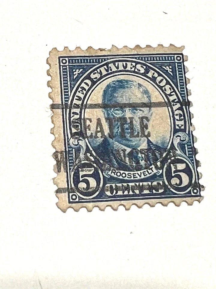 us stamp five cents Theodore Roosevelt perforation 10 up and down SEAITLE USED. - Image 4 of 4