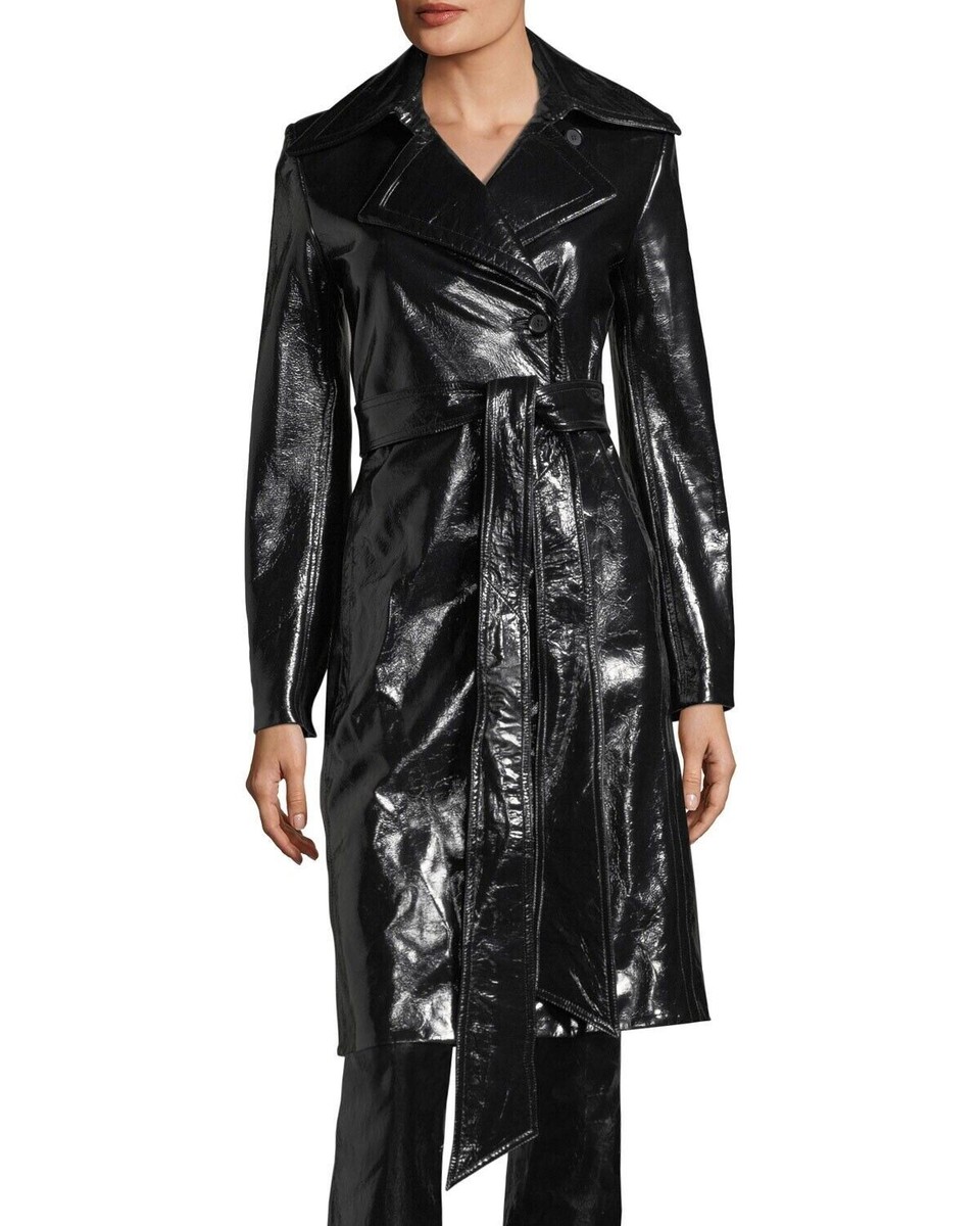 Helmut Lang Flasher Black Patent Cotton Women's Size M Trench Coat
