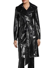 Helmut Lang Flasher Black Patent Cotton Women's Size M Trench Coat