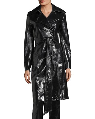Helmut Lang Flasher Black Patent Cotton Women's Size M Trench Coat