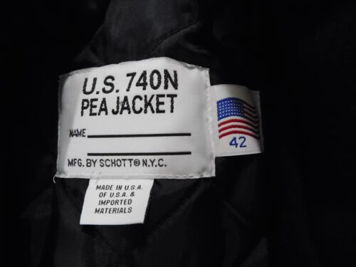 SCHOTT US 740N SIZE 42 BLACK WOOL PEA JACKET MADE IN USA - Picture 3 of 4