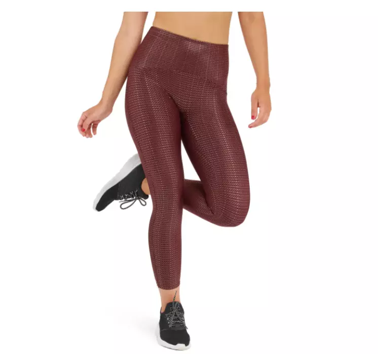 NEW Spanx Metallic Dot Print Active 7 8 Leggings in Wine Size S 695