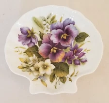 ROYAL STAFFORD For Victoria's Secret Purple Floral Bone China Shell Trinket Dish