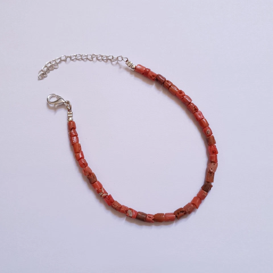 Pulsera con cuentas de tambor de coral rojo Italia natural pulsera de piedras preciosas de 7 a 9 pulgadas Foto 2 de 4