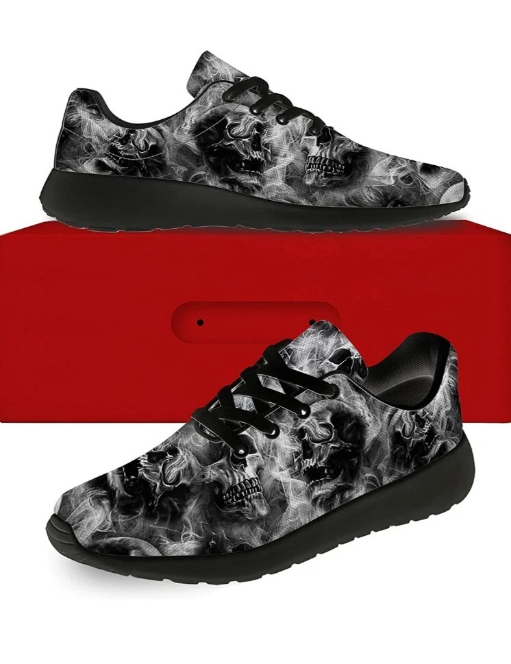 Skull Running Shoes, Athletic Sport Tennis Walking Sneakers, W-9/ M-7.5