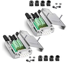 2PCS DB9 Breakout Connector Solderless Metal Shell RS232 D-SUB Serial to 9-Pi...