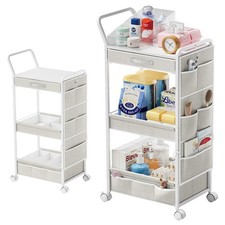 3-Tier Diaper Caddy Organizer - Rolling Utility Baby Cart with Drawer and Sid...