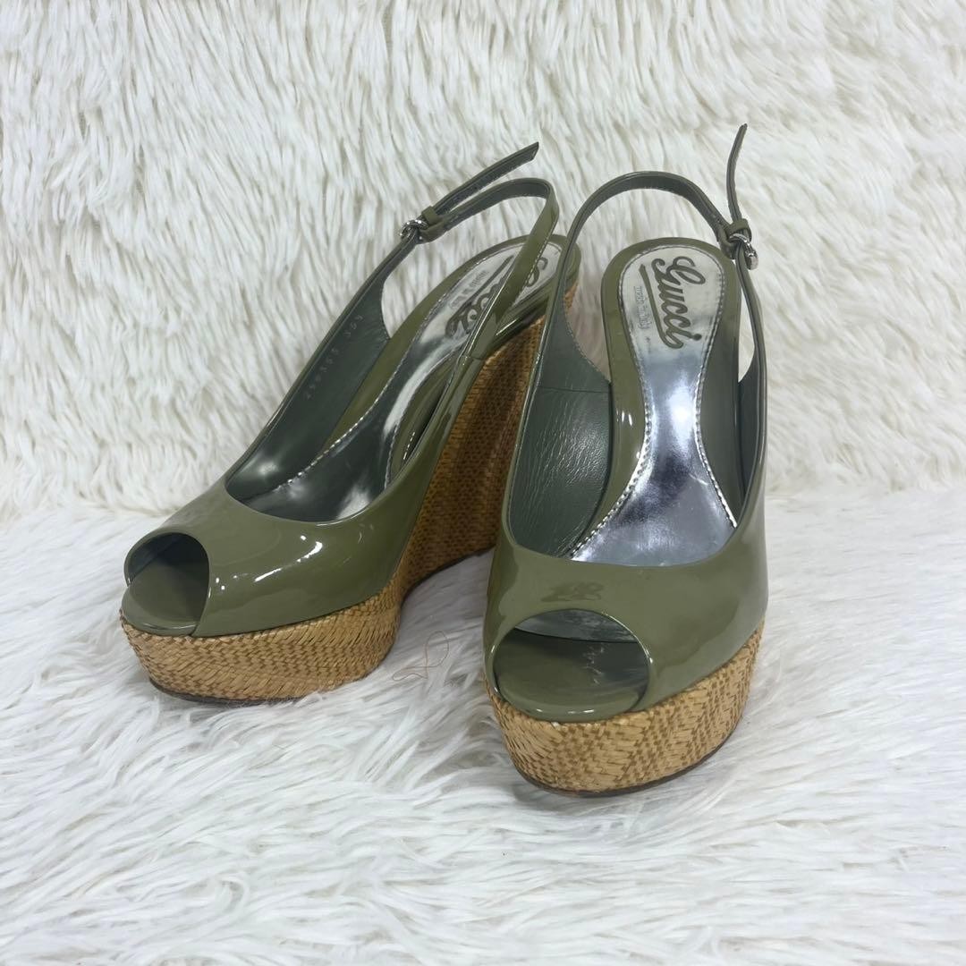 Gucci Platform Sandals Green Patent Leather Size 35.5 US About 5.5 For Women thumbnail 10