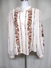 VERONICA BEARD ivory brown embroidered blouse shirt top sz 10