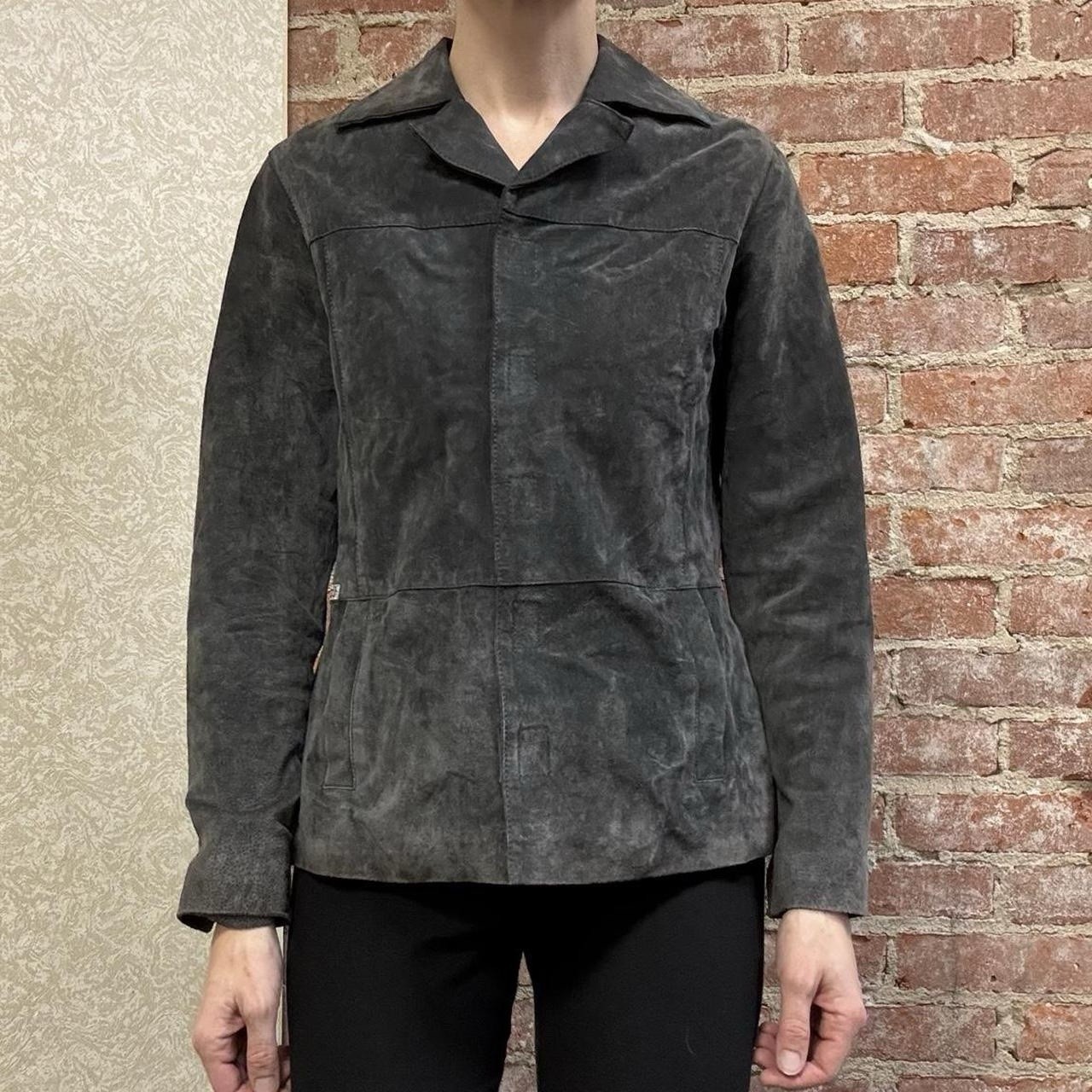 Gray Suede Leather Collared Jacket Roxy Skater Y2… - image 8