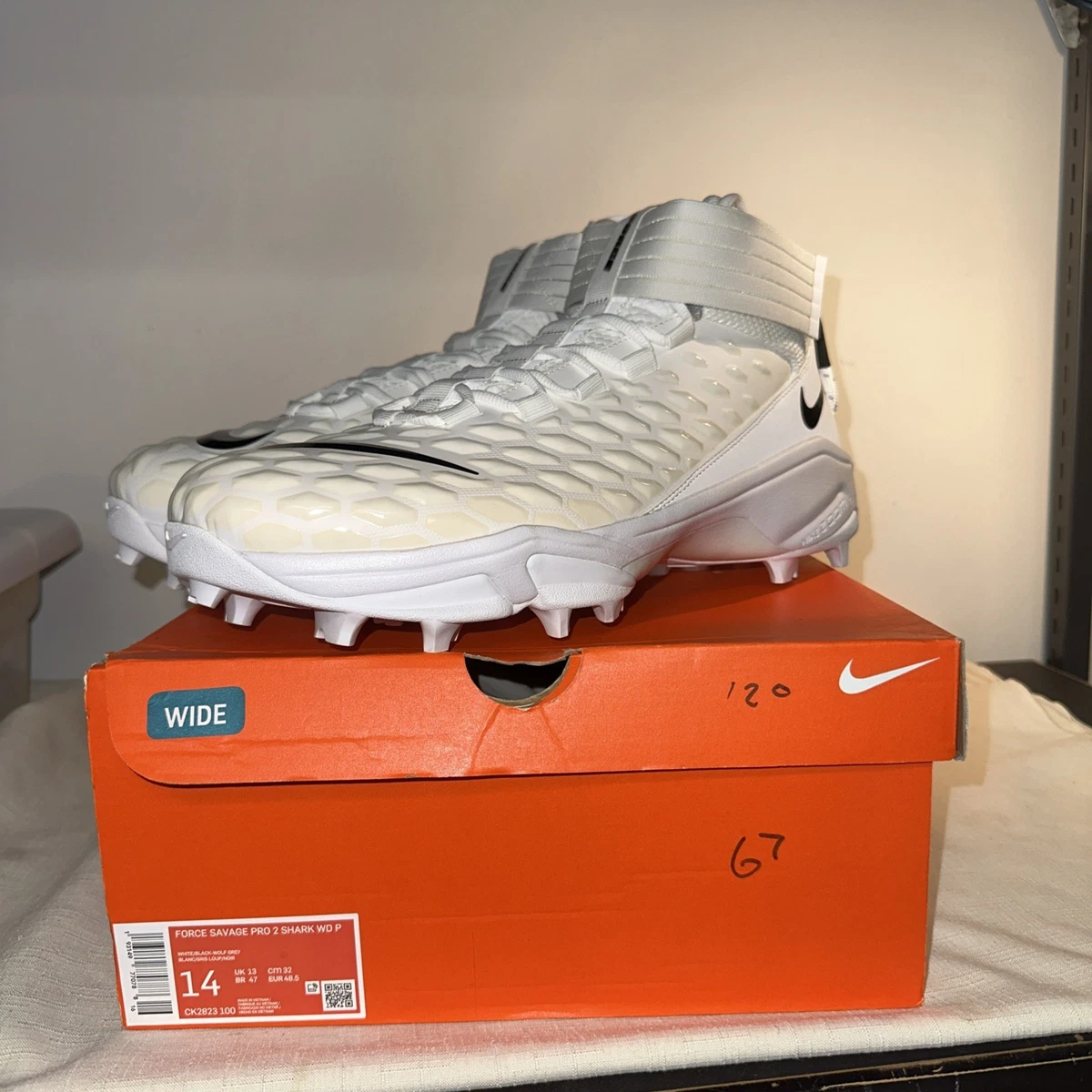 Nike Force Savage Shark 2 Mens Football Cleats White Grey DA5453-104 Size 14 Nike Force Savage Shark 2 Black White for Sale  main image 4