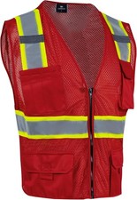 VENDACE Hi Vis Class 2 Safety Vest 8 Pockets Zipper Red