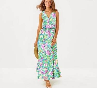 lilly pulitzer pearce maxi dress Lilly Pulitzer Pearce Maxi Dress Garden Grove Floral Pink Green Blue  Women's S