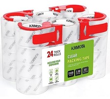 PACKING TAPE Heavy Duty Clear with 4 Dispensers 1.88" x 65 Yards 24 Rolls KAMOTA