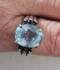 Vintage Sky Blue Topaz Sterling Ring, Sz 7.5