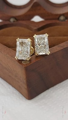 4 Ct Radiant Certified Lab Grown Diamond Earrings Stud 925 Silver Gift For Her