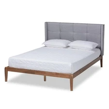 Bowery Hill Full Size Gray Upholstered Ash Walnut Finished Platform Bed