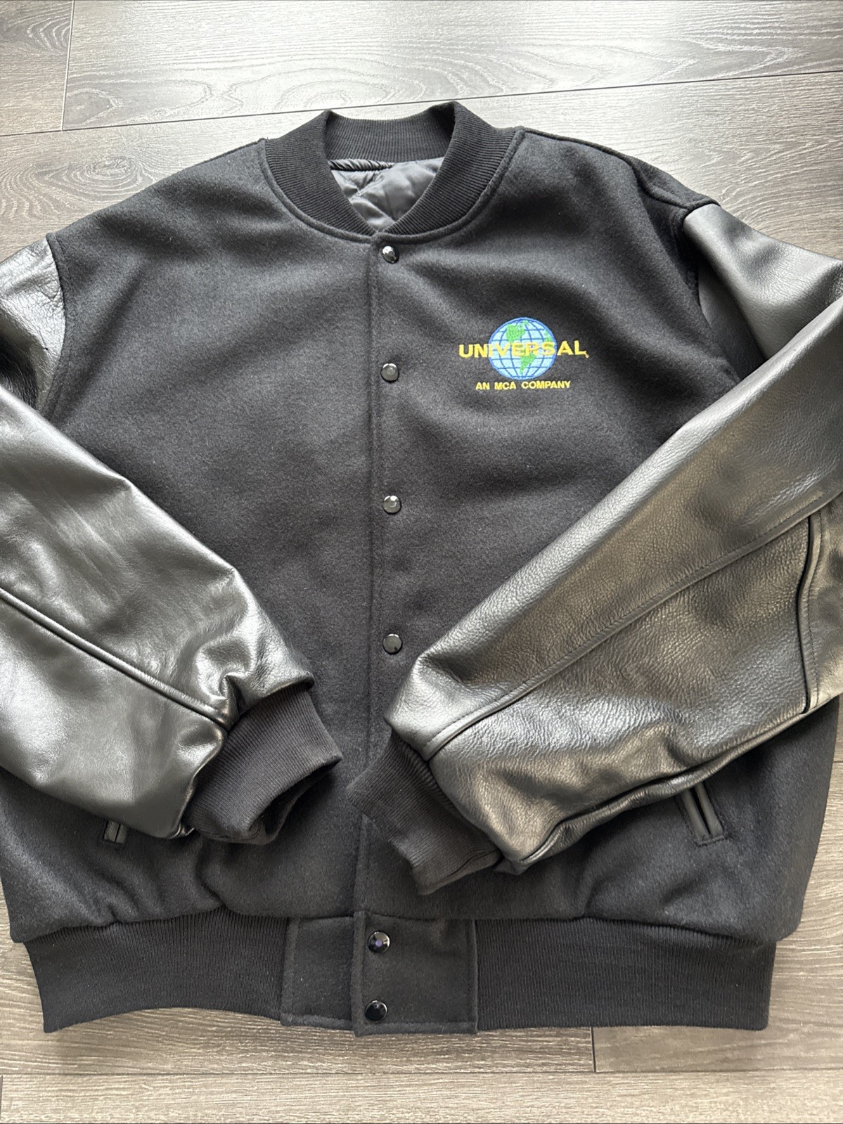 Vintage 80s 90s MCA Universal Studios Wool Leather Bomber Jacket Size L