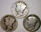 1920 20d & 1920s Mercury Dime Coins 90% SILVER 3 Coin LOT  NR