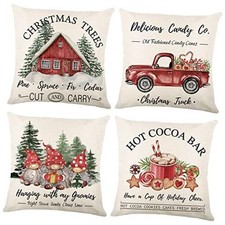Christmas Throw Pillow Covers 18x18 Set of 4, Merry 18" x 18" Pack of 4 Red